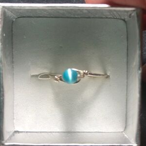 Cat’s Eye bead (baby blue) Sterling Silver Ring